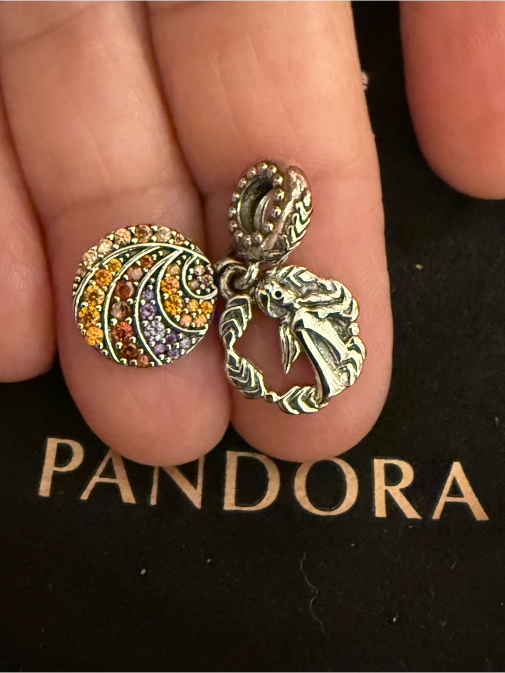 Pandora Multicolor Swirl Crystal & Silver Dolphin Charm Pair